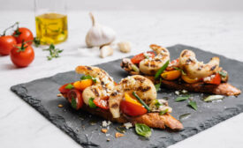 Bruschetta Plant-Based Shrimp Vegan Seafood New Wave Foods Dot Foods Restaurants